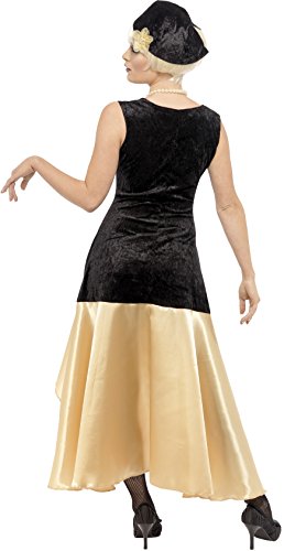 Smiffys-33368l Disfraz de Chica Gatsby de los años 20 y Dorado, Vestido, Sombrero y Collar de Perlas, Color Negro, L-EU Tamaño 44-46 (Smiffy'S 33368L)