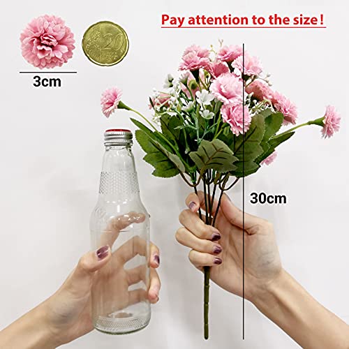 SnailGarden Mini Flores de Crisantemo Artificiales,60 Cabezas 3 Paquetes Ramo de Flores de Claveles Realistas de Seda,con Tarjeta de Felicitación & Bolsa de Papel Marrón para Decoración