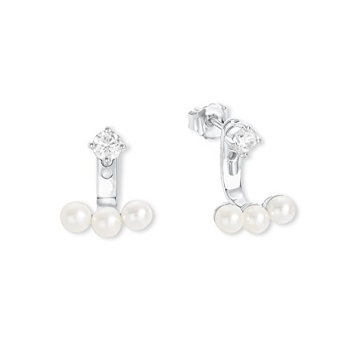 s.Oliver Pendientes para mujer con perla cultivada de agua dulce, plata 925 rodiada y circonitas blancas, 2012544
