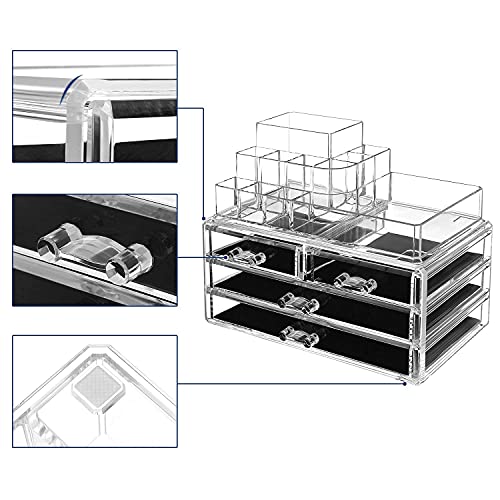 SONGMICS – Cajones organizadores acrílicos para Almacenamiento de cosméticos, 24 x 13,5 x 18,5 cm, 2 Niveles, 4 cajones Grandes