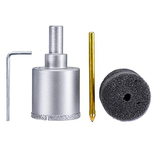 S&R Broca Sierra Corona diamantada 35 mm para Baldosas Cerámicas Mármol Granito Gres fino. Con esponja, broca central. Vastago redondo para destornilladores inalámbricos