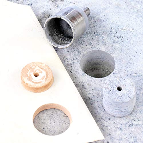 S&R Broca Sierra Corona diamantada 35 mm para Baldosas Cerámicas Mármol Granito Gres fino. Con esponja, broca central. Vastago redondo para destornilladores inalámbricos