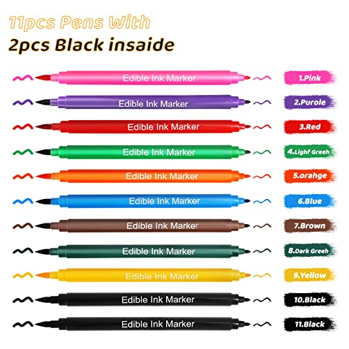 Starich 11 lápices de colores alimentarios para hornear, 10 colores, rotuladores comestibles, rotuladores de doble punta para colorear alimentos, escritura gourmet para decoración de tartas, galletas
