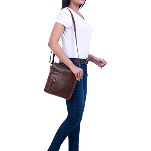 STILORD 'Brady' Bolsa de Mensajero Mariconera Mujeres Hombre Cuero Pequeño Vintage para Bolsito Bolsa de Hombro o Bandolera Piel Auténtico, Color:Porto - marrón