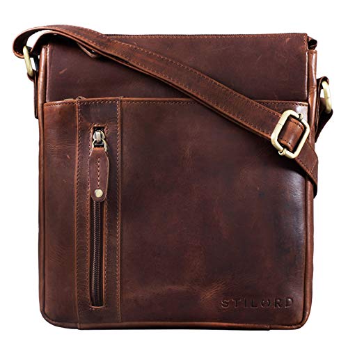 STILORD 'Brady' Bolsa de Mensajero Mariconera Mujeres Hombre Cuero Pequeño Vintage para Bolsito Bolsa de Hombro o Bandolera Piel Auténtico, Color:Porto - marrón