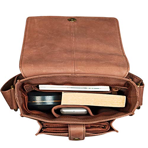 STILORD 'Finn' Bolso Mensajero Mediano de Piel Vintage para Mujeres y Hombres Bolsa de Hombro o Bandolera Mariconera Tablet de 8.4' auténtico Cuero, Color:Cognac - marrón Claro