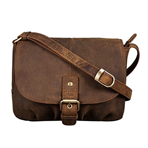 STILORD 'Iris' Bolso de Mano Piel Pequeño Mujer Bolso Hombro para Salir Noche Festa Bolso Bandolera de Auténtico Cuero, Color:marrón - Medio