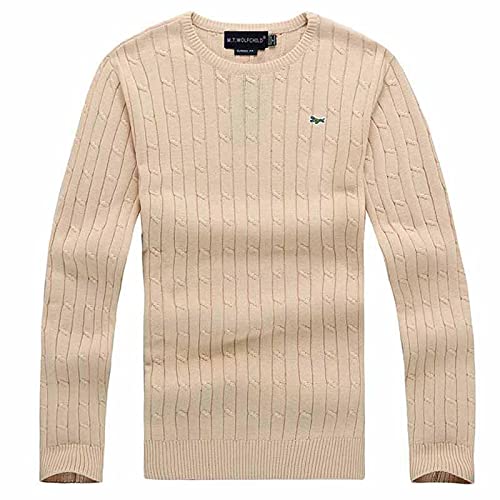 Suéter Primavera Otoño Suéteres para Hombre 100% Algodón Marca Jerseys Hombres De Punto De Manga Larga Casual para Hombre Tops De Punto XL Albaricoque