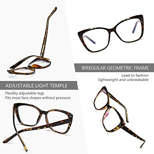 SUNGAIT Ojo de Gato Gafas Luz Anti-azul Gafas con Montura Geométrica Corte de Diamante(Marco de Tortuga (Acabado Brillante))