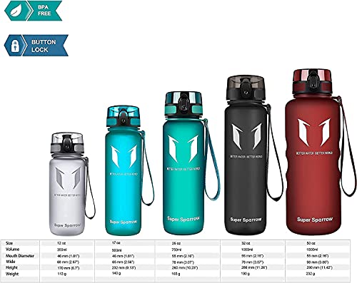 Super Sparrow Botella de Agua Deportiva - 1000ml - Sin BPA (Mate- Rosa)