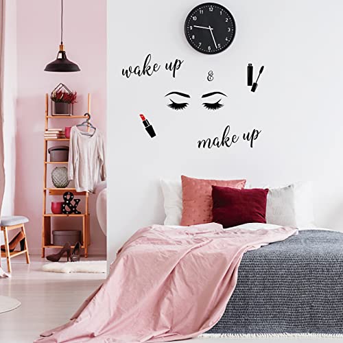 SUPERDANT Pegatinas de Pared de PVC para Despertar, Maquillaje, Pestañas, Diseño de Cosméticos, Letras de Vinilo, Calcomanías Artísticas de Pared para Dormitorio, Polvo, Baño, Decoración, 59x35 cm