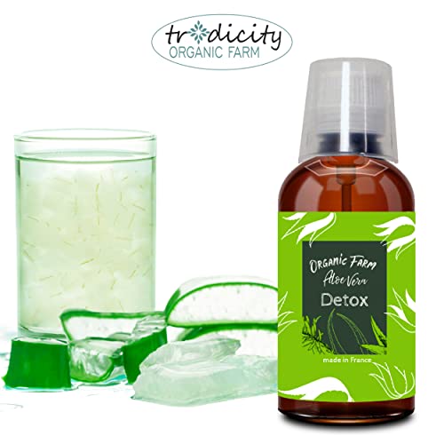 Suplemento alimenticio de Aloe Vera. Jugo Concentrado Orgánico Detox. Extra eficaz y con buen sabor. En botella de cristal con vaso medidor. Producto Vegano, Nutritivo & 100% Natural (250 ml)