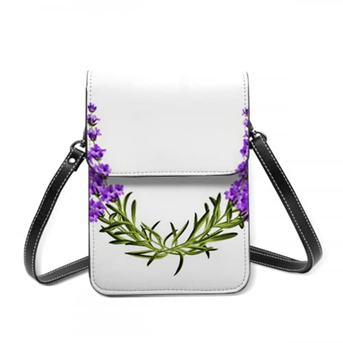 SUUJ Monedero de cuero liviano para teléfono, pequeño bolso bandolera Mini bolso para teléfono celular bolso de hombro para mujer, guirnalda, marco de provenza, ramo de perfume floral