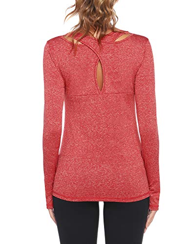 Sykooria Camiseta Deportiva Mujer de Manga Larga Sin Costuras Sudaderas Fitness Transpirable Suave Ropa Deportiva para Mujer Vino Tinto XXL