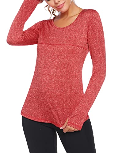 Sykooria Camiseta Deportiva Mujer de Manga Larga Sin Costuras Sudaderas Fitness Transpirable Suave Ropa Deportiva para Mujer Vino Tinto XXL