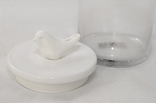 Tarro de Cristal y Tapón Cerámica Blanca Con Pájaro