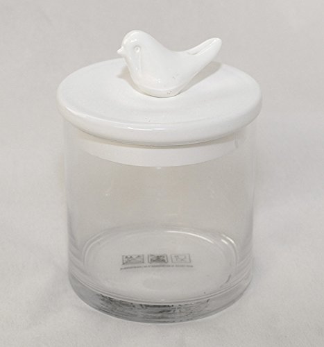 Tarro de Cristal y Tapón Cerámica Blanca Con Pájaro