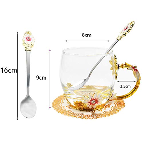 Taza de té con flor de margarita/taza de café/taza de leche, taza de esmalte sin plomo con cuchara de acero, tazas personalizadas para mujeres, esposa, madre, maestra, amigos, cumpleaños