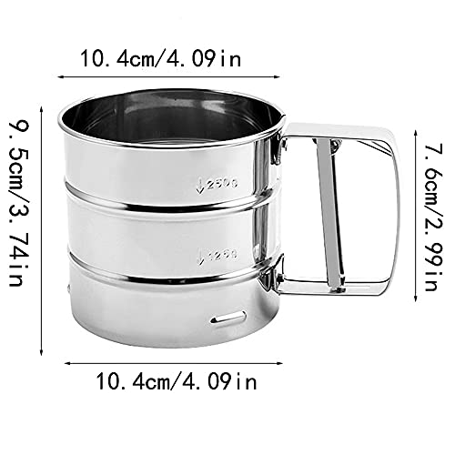 Taza Tamizadora de Harina de Acero, Tamiz de Harina Semiautomático, Taza de Harina de Manivela, Tipo de Presión Manual de Acero Inoxidable Semiautomático Taza para Masa Casera, Pasteles (Plata)