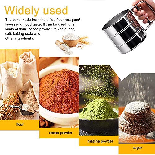 Taza Tamizadora de Harina de Acero, Tamiz de Harina Semiautomático, Taza de Harina de Manivela, Tipo de Presión Manual de Acero Inoxidable Semiautomático Taza para Masa Casera, Pasteles (Plata)