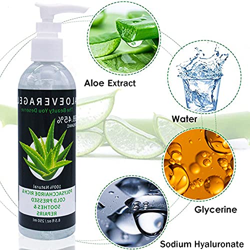 Thnkstaps Aloe Vera Gel de Aloe Vera orgánico puro Aloe Vera Crema Hidratante Facial y Corporal Regenerador 100% natural Hidratante para Todo tipo de piel, Cuerpo 250 ml x 2 unidades
