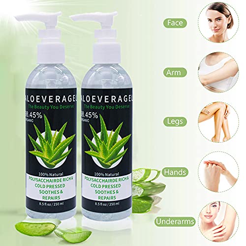 Thnkstaps Aloe Vera Gel de Aloe Vera orgánico puro Aloe Vera Crema Hidratante Facial y Corporal Regenerador 100% natural Hidratante para Todo tipo de piel, Cuerpo 250 ml x 2 unidades