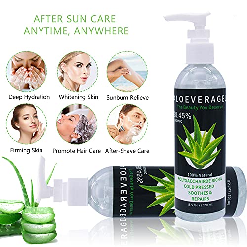 Thnkstaps Aloe Vera Gel de Aloe Vera orgánico puro Aloe Vera Crema Hidratante Facial y Corporal Regenerador 100% natural Hidratante para Todo tipo de piel, Cuerpo 250 ml x 2 unidades