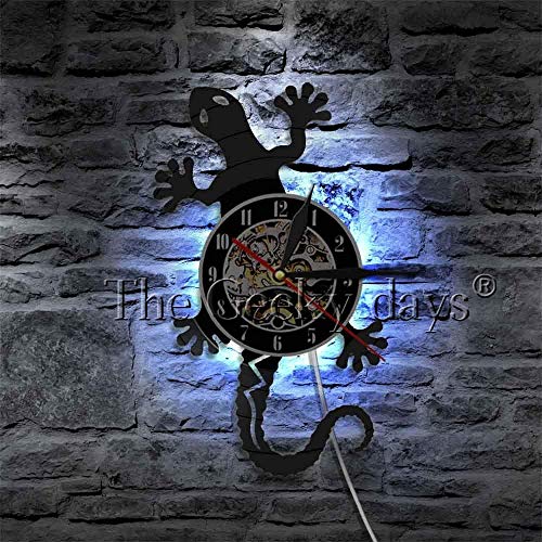 TIANZly Safari Gecko Wildlife Animal Vinyl Record Reloj de Pared Antique Nature Art Zoology Lizard Wall Clock Vintage Wall Decor Boys Gift