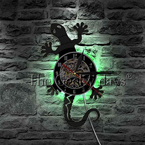TIANZly Safari Gecko Wildlife Animal Vinyl Record Reloj de Pared Antique Nature Art Zoology Lizard Wall Clock Vintage Wall Decor Boys Gift