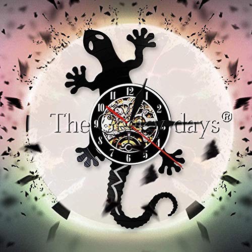 TIANZly Safari Gecko Wildlife Animal Vinyl Record Reloj de Pared Antique Nature Art Zoology Lizard Wall Clock Vintage Wall Decor Boys Gift