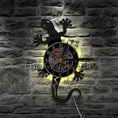 TIANZly Safari Gecko Wildlife Animal Vinyl Record Reloj de Pared Antique Nature Art Zoology Lizard Wall Clock Vintage Wall Decor Boys Gift