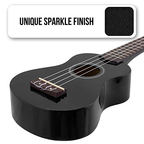 Tiger UKE7 Ukelele soprano para principiantes, incluye funda, púa de fieltro, juego de cuerdas de repuesto , ahora equipado con cuerdas Aquila, Negro