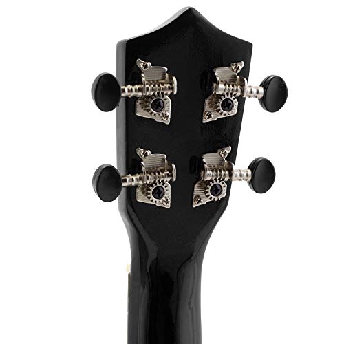 Tiger UKE7 Ukelele soprano para principiantes, incluye funda, púa de fieltro, juego de cuerdas de repuesto , ahora equipado con cuerdas Aquila, Negro