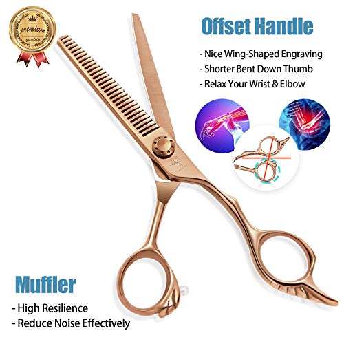 Tijeras de peluquería de adelgazamiento de cabello, 6 pulgadas, tijeras de peluquero profesionales para recortar y texturizar para hombres y mujeres, acero inoxidable japonés, bronce, en forma de ala