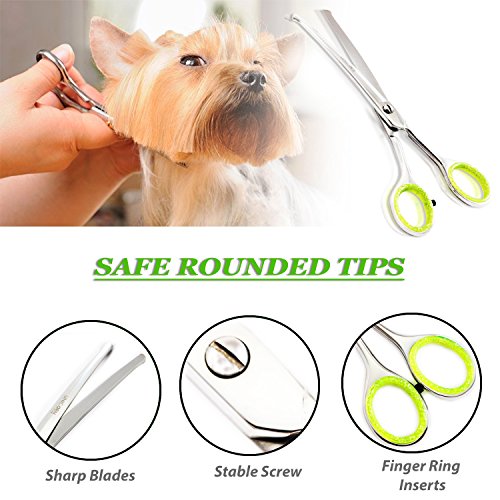 Tijeras de peluquería para perros, punta de 6.5 "Tijeras redondeadas para mascotas, para el cuerpo, la cara, las orejas y la nariz Cabello con cuchillas curvas
