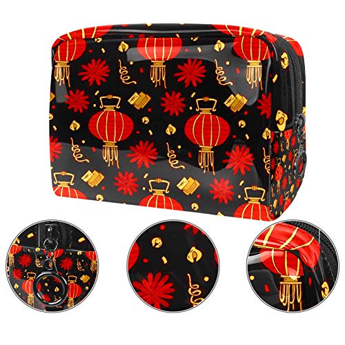 TIZORAX - Bolsa de maquillaje de PVC para mujer, diseño oriental chino, color rojo