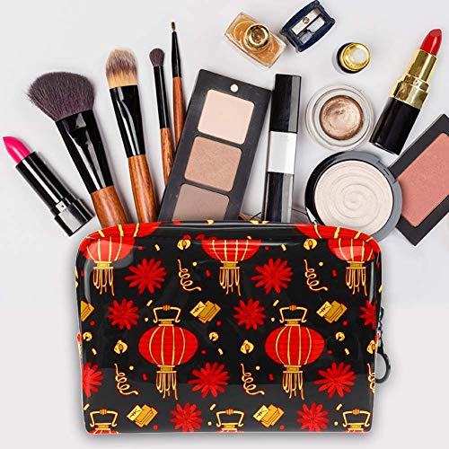 TIZORAX - Bolsa de maquillaje de PVC para mujer, diseño oriental chino, color rojo