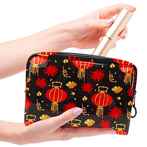 TIZORAX - Bolsa de maquillaje de PVC para mujer, diseño oriental chino, color rojo