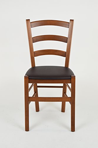Tommychairs - Set 4 sillas Venice para Cocina y Comedor, Estructura en Madera de Haya Color Nuez Claro y Asiento tapizado en Polipiel Color Moka