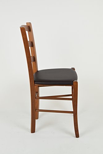 Tommychairs - Set 4 sillas Venice para Cocina y Comedor, Estructura en Madera de Haya Color Nuez Claro y Asiento tapizado en Polipiel Color Moka
