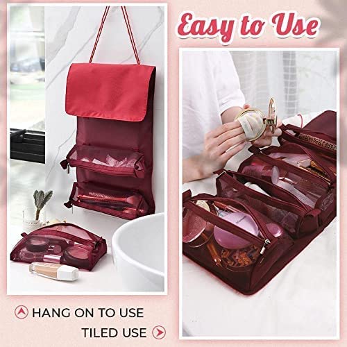 Travel Toiletry Organizer Bag, 4 in 1 Folding Travel Cosmetic Organizer Bag, Toiletry Bag Hanging Travel Makeup Organizer for Full Sized Toiletries