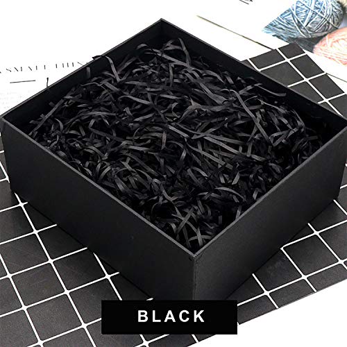 TSHAOUN 100 Gramos de Papel Tisú Triturado Relleno de Papel Kraft Triturado, Cesta de Regalo de Rafia Papel empaquetado Relleno Material para Fiestas para Decoración Embalaje de Regalos (Negro)
