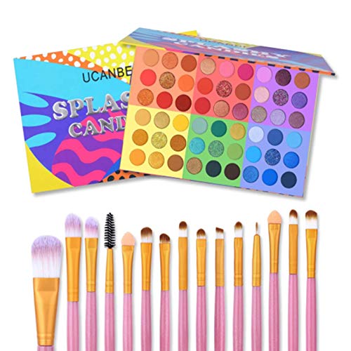 UCANBE Kit de maquillaje de sombra de ojos, 54 colores de paleta de sombra de ojos y 15 pinceles de maquillaje, paleta de maquillaje de ojos mate con brillo 6 en 1 con juego de pinceles