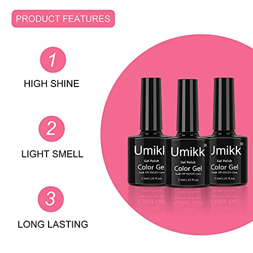 Umikk Juego de esmaltes en gel para uñas 6 colores pastel coral verde rosa, amarillo morado azul primavera verano color 7,5 ml remojo de UV LED cura para uñas manicura pedicura