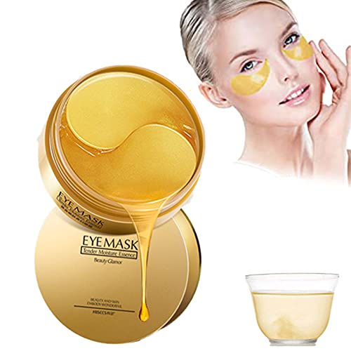 Under Eye Collagen Patches Eye Masks 24k Gold Eye Mask 30 Pairs-Puffy Eyes and Dark Circles Treatments, Eye Gel Pads for Puffiness, Wrinkles, Dark Circles (Gold&Snail)