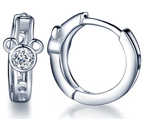 Unendlich U-Pendientes de aro de plata de ley 925 con circonitas cúbicas para mujeres y niñas (oso)