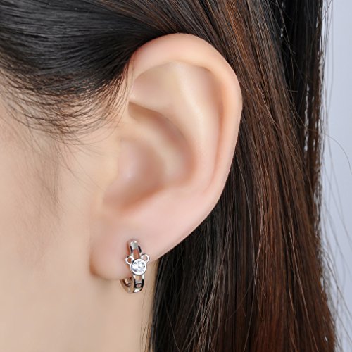 Unendlich U-Pendientes de aro de plata de ley 925 con circonitas cúbicas para mujeres y niñas (oso)
