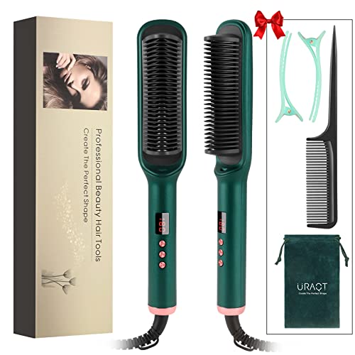URAQT Cepillo Alisador de Pelo, PTC Calefacción Rápido Peine Alisador de Cabello Cerámica, Anti Escaldaduras Planchas para El Pelo, Cepillo Eléctrico Alisador de Pelo con 17 niveles de calor