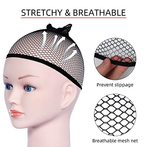 URAQT Gorras de Peluca, 4 Piezas Redecillas Casquillo de Peluca de Nylon, Desnudo Beige Natural y Negro Malla,Transpirable, Cómodo, de Extremo Cerrado, Taza para El Cabello para Mujeres y Hombres