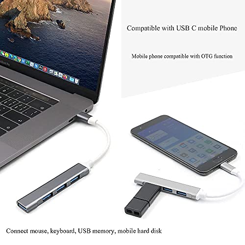 USB C Hub 4 en 1 Mini USB portátil C a USB Adapte Hubs Adaptador Multipuerto para MacBook Air, MacBook Pro, Pad Pro, XPS y más dispositivos USB tipo C plateado
